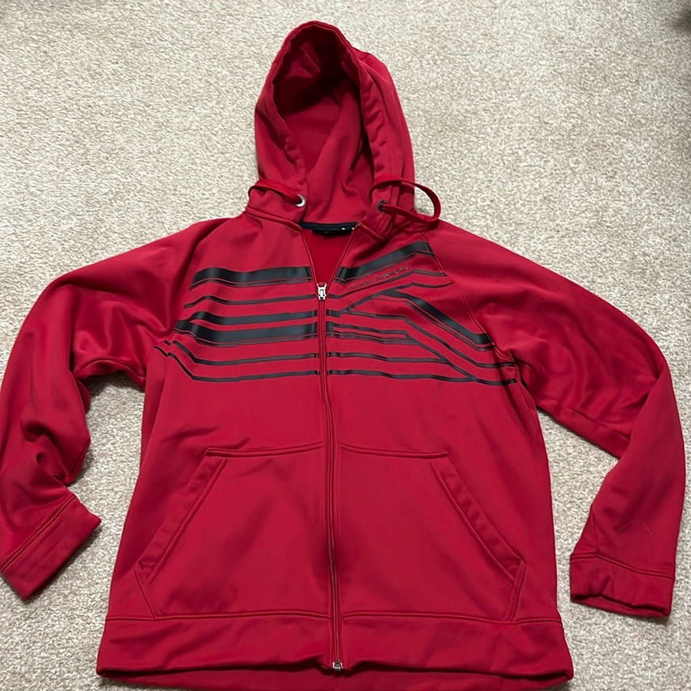 Men's Red Hoodie with Black Stripes